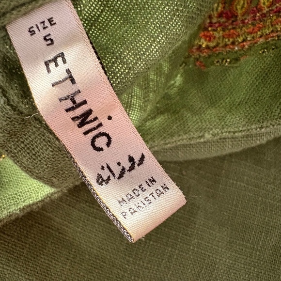 Ethnic Green Embroidered Pakistani Cotton Phiran 3/4 Sleeve Dress Women's Small - Picture 9 of 11